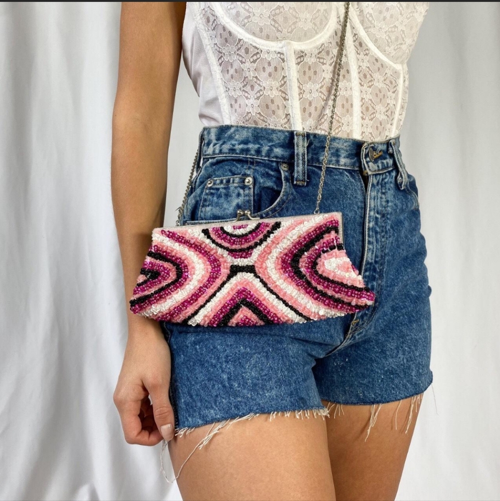 Vintage Pink Black + White Shoulder Purse